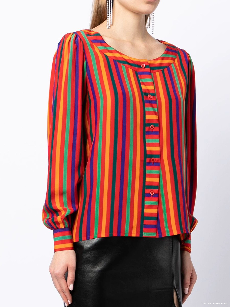 Affordable silk Versace striped blouse Women 0417